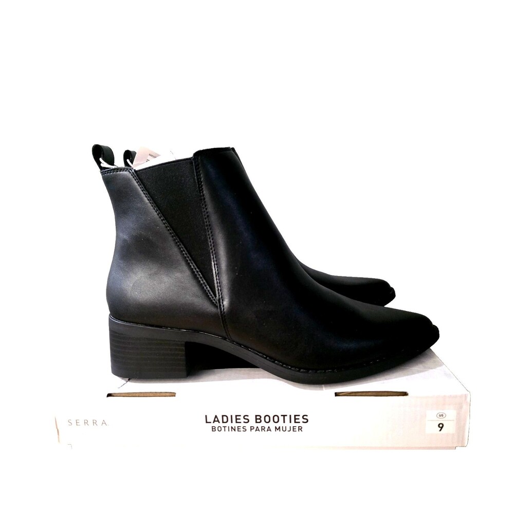 NEW SERRA Ladies Booties Botines‎ Para Mujer Black  Leather Boots 2" Heels Sz 9
